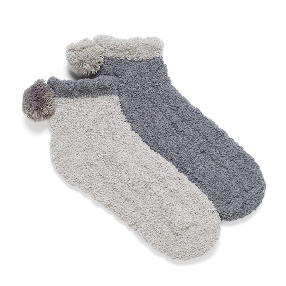Lemon Gray fluffy plush pompom socks set of two NWT
